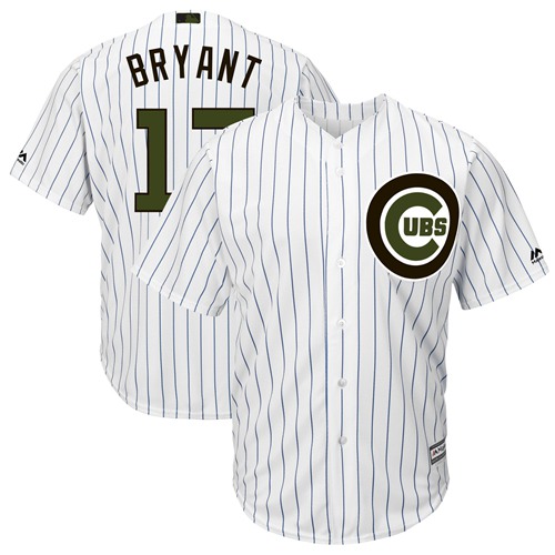 Cubs #17 Kris Bryant White(Blue Strip) New Cool Base 2018 Memorial Day Stitched MLB Jersey - Click Image to Close